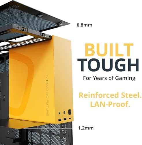 Geometric Future M5 Tempered Glass Mid Tower  E ATX/ATX Gaming Case  1 2mm Steel  Type C  Toolless Panels  Support 420/360 Radiator  ARGB PWM 140m Fan x 5 Pre Installed  Black/Yellow  GEO M5F BY