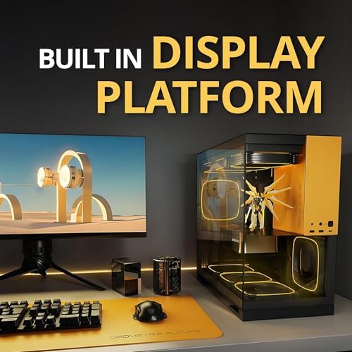 Geometric Future M5 Tempered Glass Mid Tower  E ATX/ATX Gaming Case  1 2mm Steel  Type C  Toolless Panels  Support 420/360 Radiator  ARGB PWM 140m Fan x 5 Pre Installed  Black/Yellow  GEO M5F BY