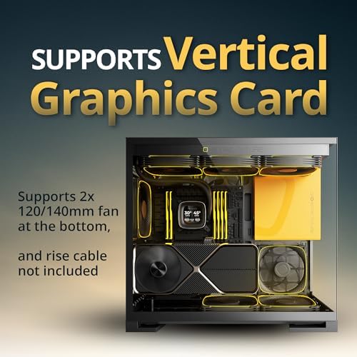 Geometric Future M5 Tempered Glass Mid Tower  E ATX/ATX Gaming Case  1 2mm Steel  Type C  Toolless Panels  Support 420/360 Radiator  ARGB PWM 140m Fan x 5 Pre Installed  Black/Yellow  GEO M5F BY