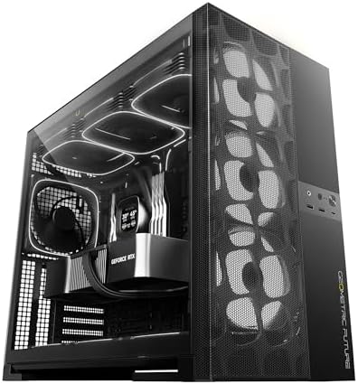 Geometric Future M5 Vent Mesh Panel Tempered Glass Mid Tower  E ATX/ATX Gaming Case  High Airflow  1 2mm Steel  Type C  Support 420/360 Radiator  ARGB PWM 140m fan x 5 Pre Installed  Black  GEO M5VF B