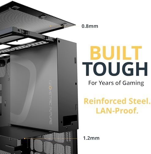 Geometric Future M5 Vent Mesh Panel Tempered Glass Mid Tower  E ATX/ATX Gaming Case  High Airflow  1 2mm Steel  Type C  Support 420/360 Radiator  ARGB PWM 140m fan x 5 Pre Installed  Black  GEO M5VF B