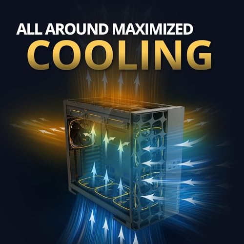 Geometric Future M5 Vent Mesh Panel Tempered Glass Mid Tower  E ATX/ATX Gaming Case  High Airflow  1 2mm Steel  Type C  Support 420/360 Radiator  ARGB PWM 140m fan x 5 Pre Installed  Black  GEO M5VF B