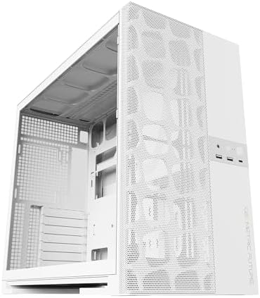 Geometric Future M5 Vent Mesh Panel Tempered Glass Mid Tower  E ATX/ATX Gaming Case  High Airflow  1 2mm Steel  Type C  Support 420/360 Radiator  ARGB PWM 140m fan x 5 Pre Installed  Black  GEO M5VF B