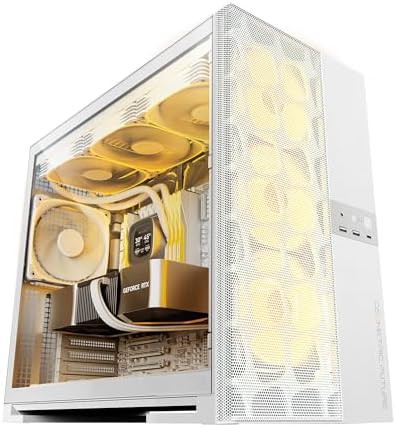 Geometric Future M5 Vent Mesh Panel Tempered Glass Mid Tower  E ATX/ATX Gaming Case  High Airflow  1 2mm Steel  Type C  Support 420/360 Radiator  ARGB PWM 140m fan x 5 Pre Installed  Black  GEO M5VF B
