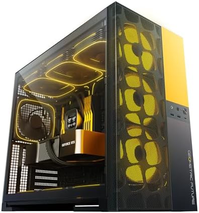Geometric Future M5 Vent Mesh Panel Tempered Glass Mid Tower  E ATX/ATX Gaming Case  High Airflow  1 2mm Steel  Type C  Support 420/360 Radiator  ARGB PWM 140m fan x 5 Pre Installed  Black  GEO M5VF B
