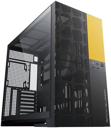 Geometric Future M5 Vent Mesh Panel Tempered Glass Mid Tower  E ATX/ATX Gaming Case  High Airflow  1 2mm Steel  Type C  Support 420/360 Radiator  ARGB PWM 140m fan x 5 Pre Installed  Black  GEO M5VF B