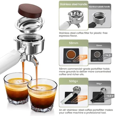 Gevi  2026 Upgrade  Commercial Espresso Machine 20Bar with Smart OPV Coffee Makers  Milk Frother & 58mm Portafilter  Dual Display Stainless Steel Cappuccino Maker for Home  Great Gift