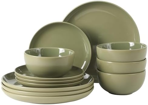 Gibson Home Rockaway 12 Piece Stoneware Dinnerware Set  Matte Finish  Service for 4  Modern Ceramic Plates and Bowls  Microwave & Dishwasher Safe   Soft Gray   Service for 4