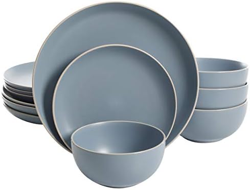 Gibson Home Rockaway 12 Piece Stoneware Dinnerware Set  Matte Finish  Service for 4  Modern Ceramic Plates and Bowls  Microwave & Dishwasher Safe   Soft Gray   Service for 4
