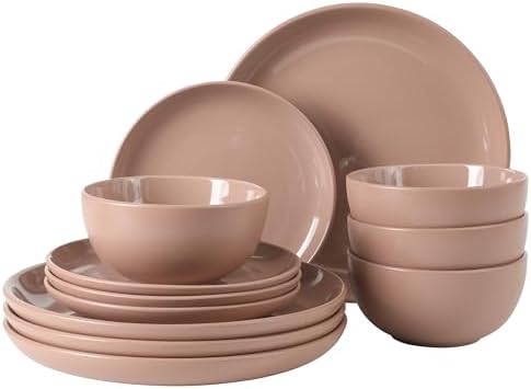 Gibson Home Rockaway 12 Piece Stoneware Dinnerware Set  Matte Finish  Service for 4  Modern Ceramic Plates and Bowls  Microwave & Dishwasher Safe   Soft Gray   Service for 4