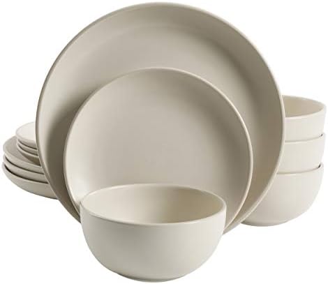 Gibson Home Rockaway 12 Piece Stoneware Dinnerware Set  Matte Finish  Service for 4  Modern Ceramic Plates and Bowls  Microwave & Dishwasher Safe   Soft Gray   Service for 4