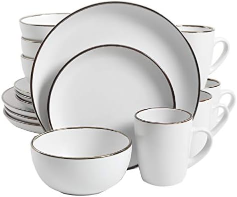 Gibson Home Rockaway 12 Piece Stoneware Dinnerware Set  Matte Finish  Service for 4  Modern Ceramic Plates and Bowls  Microwave & Dishwasher Safe   Soft Gray   Service for 4