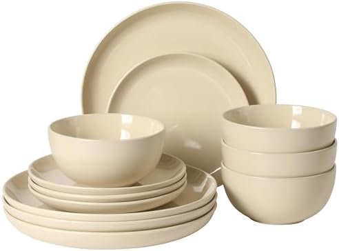 Gibson Home Rockaway 12 Piece Stoneware Dinnerware Set  Matte Finish  Service for 4  Modern Ceramic Plates and Bowls  Microwave & Dishwasher Safe   Soft Gray   Service for 4