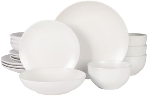 Gibson Home Rockaway 12 Piece Stoneware Dinnerware Set  Matte Finish  Service for 4  Modern Ceramic Plates and Bowls  Microwave & Dishwasher Safe   Soft Gray   Service for 4