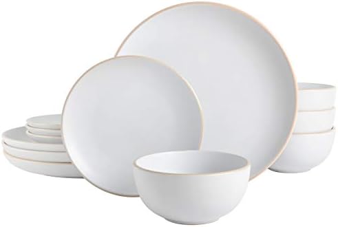Gibson Home Rockaway 12 Piece Stoneware Dinnerware Set  Matte Finish  Service for 4  Modern Ceramic Plates and Bowls  Microwave & Dishwasher Safe   Soft Gray   Service for 4
