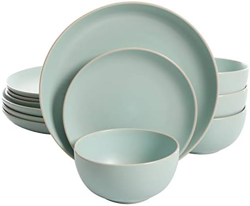 Gibson Home Rockaway 12 Piece Stoneware Dinnerware Set  Matte Finish  Service for 4  Modern Ceramic Plates and Bowls  Microwave & Dishwasher Safe   Soft Gray   Service for 4
