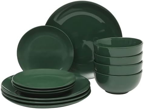 Gibson Home Rockaway 12 Piece Stoneware Dinnerware Set  Matte Finish  Service for 4  Modern Ceramic Plates and Bowls  Microwave & Dishwasher Safe   Soft Gray   Service for 4