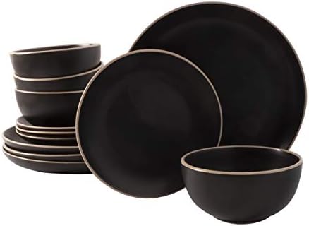 Gibson Home Rockaway 12 Piece Stoneware Dinnerware Set  Matte Finish  Service for 4  Modern Ceramic Plates and Bowls  Microwave & Dishwasher Safe   Soft Gray   Service for 4