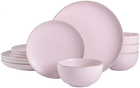 Gibson Home Rockaway 12 Piece Stoneware Dinnerware Set  Matte Finish  Service for 4  Modern Ceramic Plates and Bowls  Microwave & Dishwasher Safe   Soft Gray   Service for 4