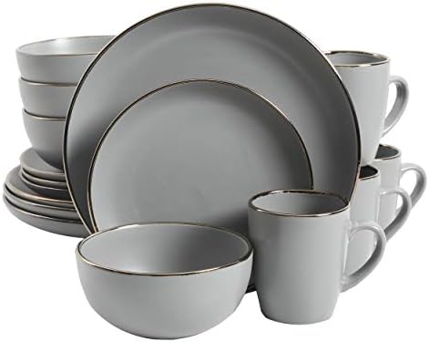 Gibson Home Rockaway 12 Piece Stoneware Dinnerware Set  Matte Finish  Service for 4  Modern Ceramic Plates and Bowls  Microwave & Dishwasher Safe   Soft Gray   Service for 4
