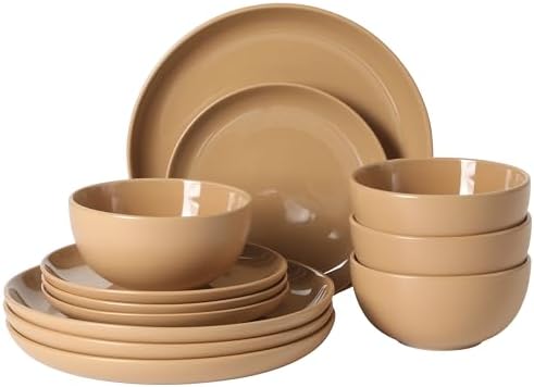 Gibson Home Rockaway 12 Piece Stoneware Dinnerware Set  Matte Finish  Service for 4  Modern Ceramic Plates and Bowls  Microwave & Dishwasher Safe   Soft Gray   Service for 4
