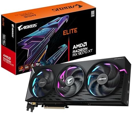 Gigabyte AORUS Radeon RX 9070 XT Elite 16G Tarjeta gráfica - 16GB GDDR6, 256bit, PCI-E 5.0, 3100 MHz Frecuencia del núcleo, 2 x DisplayPort, 2 x HDMI, GV-R9070XTAORUS E-16GD