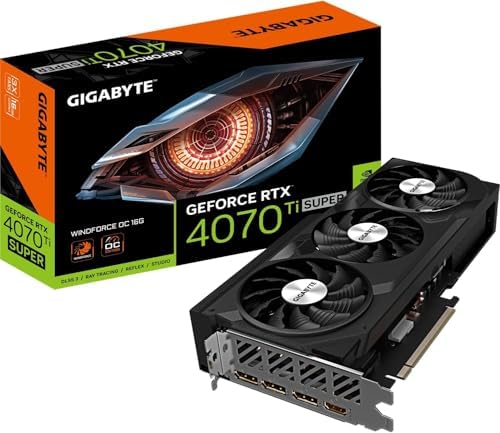 Gigabyte GeForce RTX 4070 Ti Super WINDFORCE OC Graphics Card   2625MHz Core  16GB GDDR6X 21000MHz 256 bit Memory  PCI E 4 0  3X DP 1 4  1x HDMI 2 1a  NVIDIA DLSS 3 5  GV N407TSWF3OC 16GD