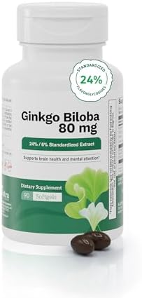 Ginkgo Biloba Supplement 80 mg   Supports Cognitive Function  Brain Health & Memory   Non GMO  Gluten Free Ginkgo Biloba Extract  90