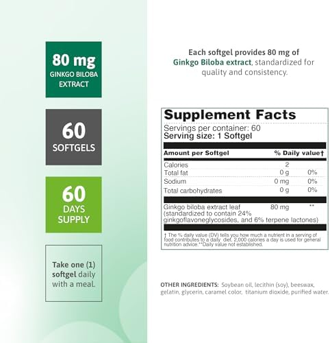 Ginkgo Biloba Supplement 80 mg   Supports Cognitive Function  Brain Health & Memory   Non GMO  Gluten Free Ginkgo Biloba Extract  90