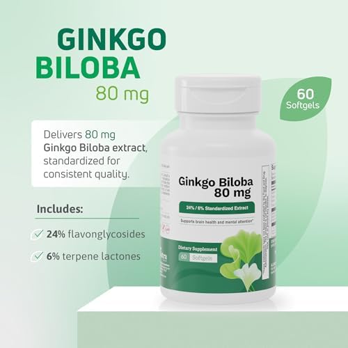 Ginkgo Biloba Supplement 80 mg   Supports Cognitive Function  Brain Health & Memory   Non GMO  Gluten Free Ginkgo Biloba Extract  90