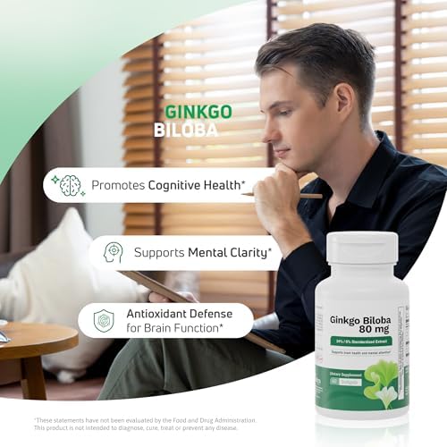 Ginkgo Biloba Supplement 80 mg   Supports Cognitive Function  Brain Health & Memory   Non GMO  Gluten Free Ginkgo Biloba Extract  90