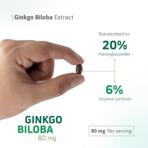 Ginkgo Biloba Supplement 80 mg   Supports Cognitive Function  Brain Health & Memory   Non GMO  Gluten Free Ginkgo Biloba Extract  90