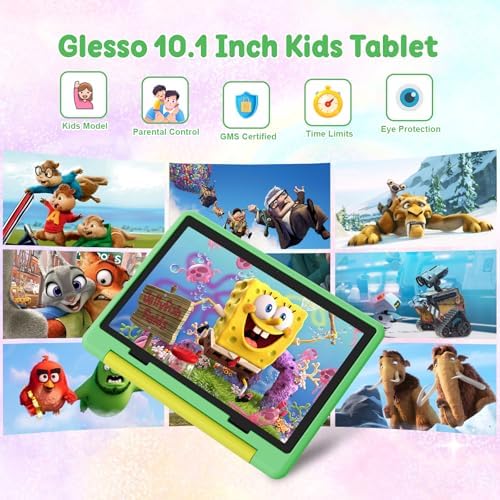 Gleeso Kids Tablet Android 16 Tablet with HD Display 10 1 inch Parental Control & Kids Mode  GMS Certified 20GB RAM 64GB ROM 1TB Expandable  5000mAh Battery  Dual Camera  Protective Case Green