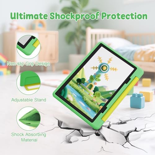 Gleeso Kids Tablet Android 16 Tablet with HD Display 10 1 inch Parental Control & Kids Mode  GMS Certified 20GB RAM 64GB ROM 1TB Expandable  5000mAh Battery  Dual Camera  Protective Case Green