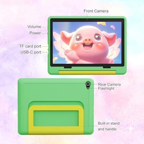 Gleeso Kids Tablet Android 16 Tablet with HD Display 10 1 inch Parental Control & Kids Mode  GMS Certified 20GB RAM 64GB ROM 1TB Expandable  5000mAh Battery  Dual Camera  Protective Case Green