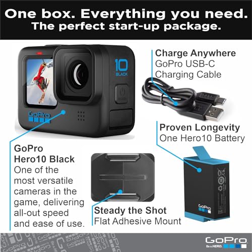 GoPro HERO10 Negro - Embalaje de comercio electrónico, cámara de acción impermeable con LCD frontal y pantallas táctiles traseras, video 5.3K60 Ultra HD