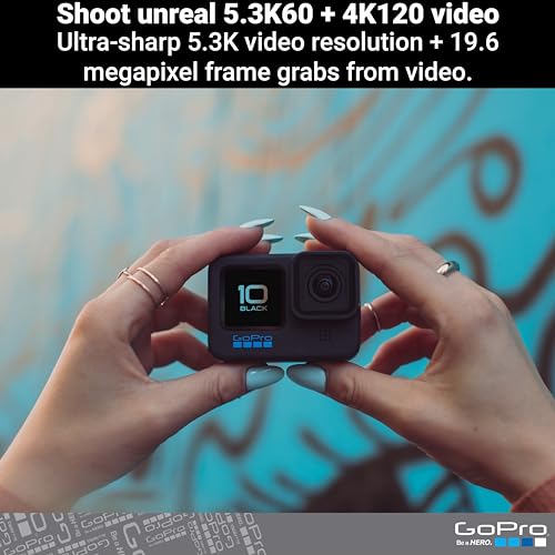 GoPro HERO10 Negro - Embalaje de comercio electrónico, cámara de acción impermeable con LCD frontal y pantallas táctiles traseras, video 5.3K60 Ultra HD