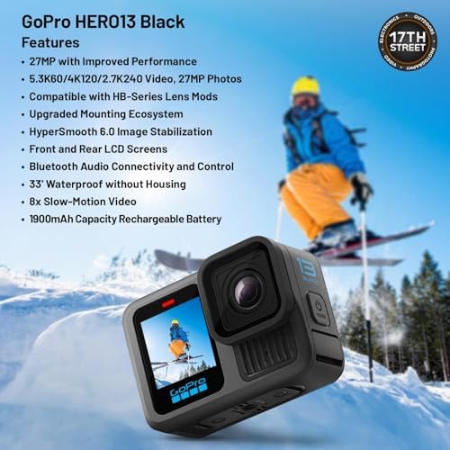 GoPro HERO13 Black Waterproof Action Camera   27MP  5 3K60 Ultra HD Video  Supports HB Series Lenses with Extra Enduro 1900mAh Li Ion Battery & 128GB Extreme microSDXC Memory Card Bundle Set