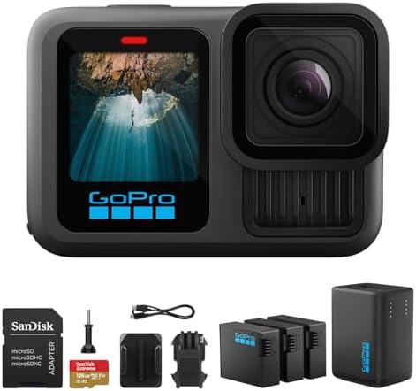 GoPro HERO13 Black Waterproof Action Camera   27MP  5 3K60 Ultra HD Video  Supports HB Series Lenses with Extra Enduro 1900mAh Li Ion Battery & 128GB Extreme microSDXC Memory Card Bundle Set