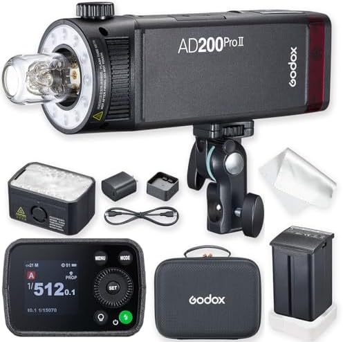Godox AD200 Pro II GODOX AD200Pro II AD200ProII  200Ws TTL Pocket Flash with Improved Heat Dissipation  Color Screen  Bi Color Modeling Light  1/1 to 1/512 Wider Output  500 Full Power Flashes