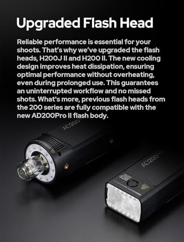 Godox AD200 Pro II GODOX AD200Pro II AD200ProII  200Ws TTL Pocket Flash with Improved Heat Dissipation  Color Screen  Bi Color Modeling Light  1/1 to 1/512 Wider Output  500 Full Power Flashes