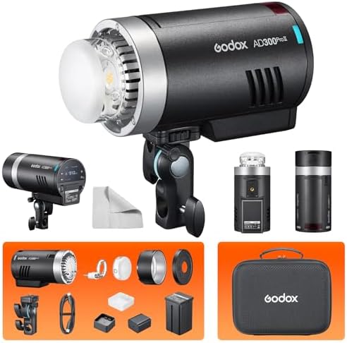 Godox AD300Pro II 2026 Godox 300Ws Outdoor Flash   2 4G Wireless TTL & HSS 1/8000s Strobe 16 Color Group Indicator Lights   0 01s Recycle  350 Flashes   12W Bi Color Modeling Lamp Portable Monolight