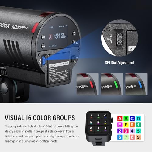 Godox AD300Pro II 2026 Godox 300Ws Outdoor Flash   2 4G Wireless TTL & HSS 1/8000s Strobe 16 Color Group Indicator Lights   0 01s Recycle  350 Flashes   12W Bi Color Modeling Lamp Portable Monolight