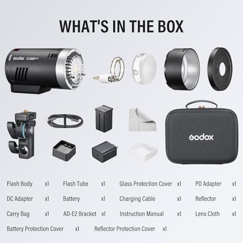 Godox AD300Pro II 2026 Godox 300Ws Outdoor Flash   2 4G Wireless TTL & HSS 1/8000s Strobe 16 Color Group Indicator Lights   0 01s Recycle  350 Flashes   12W Bi Color Modeling Lamp Portable Monolight