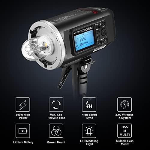Godox AD600BM Bowens Mount 600Ws GN87 High Speed Sync Outdoor Flash Strobe Light with 2 4G Wireless X System  8700mAh Battery to Provide 500 Full Power