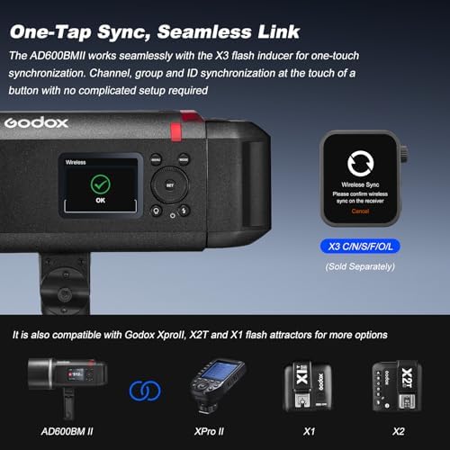 Godox AD600BM Bowens Mount 600Ws GN87 High Speed Sync Outdoor Flash Strobe Light with 2 4G Wireless X System  8700mAh Battery to Provide 500 Full Power