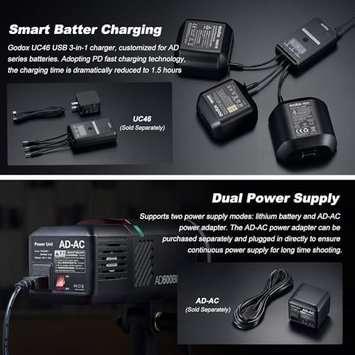 Godox AD600BM Bowens Mount 600Ws GN87 High Speed Sync Outdoor Flash Strobe Light with 2 4G Wireless X System  8700mAh Battery to Provide 500 Full Power