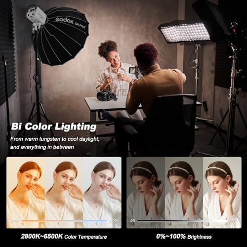Godox LA300Bi COB LED Video Light with Carry Bag 330W Bi Color 2800K 6500K 127000Lux  1m 11FX Effect Bowens Mount Continuous Light Support NFC and APP Control for Photography Studio Shooting