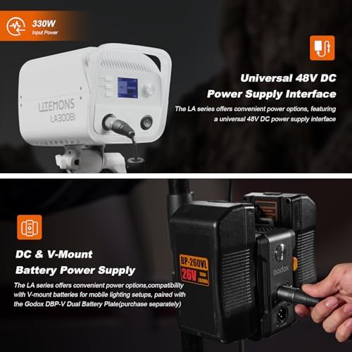 Godox LA300Bi COB LED Video Light with Carry Bag 330W Bi Color 2800K 6500K 127000Lux  1m 11FX Effect Bowens Mount Continuous Light Support NFC and APP Control for Photography Studio Shooting