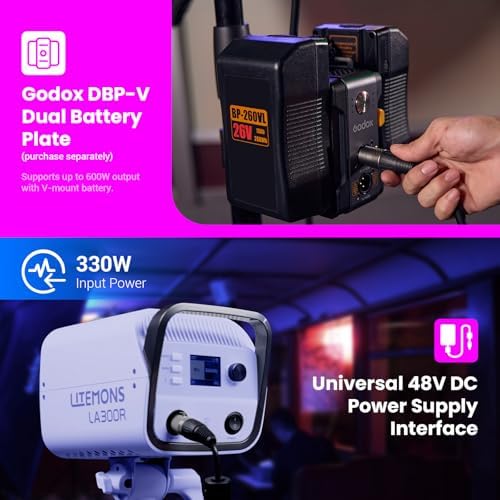 Godox LA300R K1 Full Color COB LED Video Light 330W RGB 1800 10000K CCT with G/M Adjustment 14 FX Effects NFC/APP Control Bowens Mount Continuous Output Lighting with Storage Bag for Live Streaming